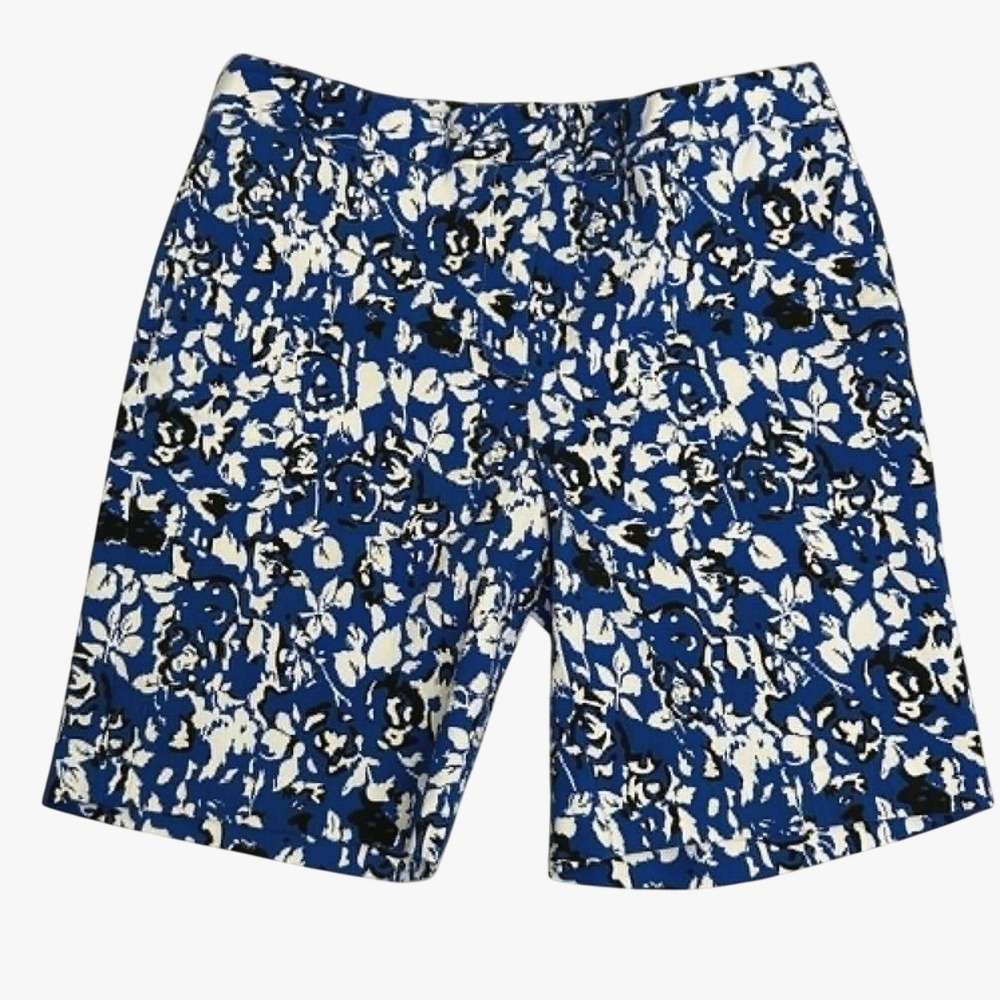 Mario Serrani Italy Blue White Floral Shorts Size 10 Rayon Blend Stretch 1112013